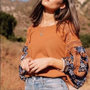 Camel and Navy Rounded Neck Blouse